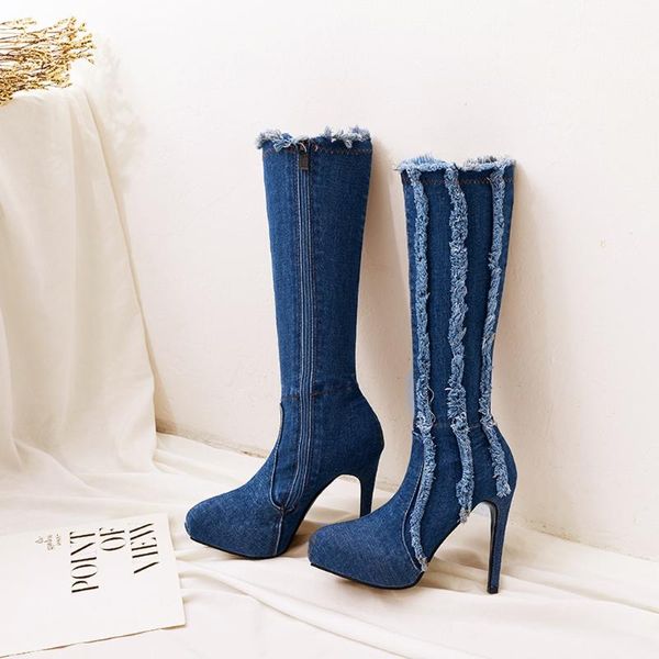 

sagace boots women's denim thin with high heel zipper long boots shoes women's boot over the knee female boot, Black