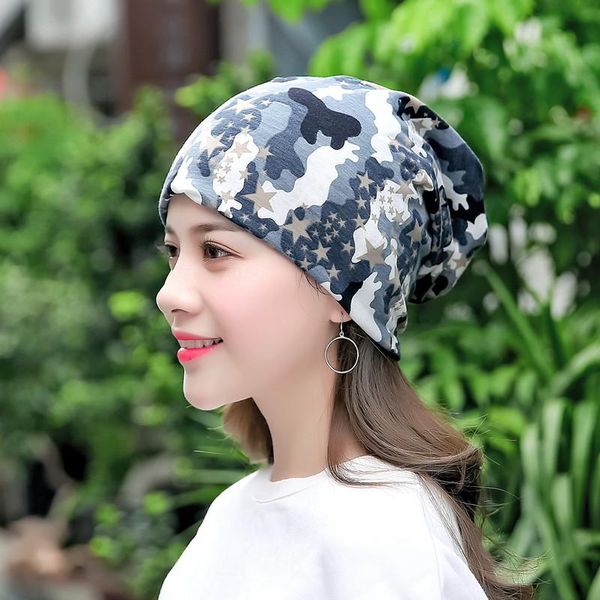 Berretto da donna con stampa fiori Cappello stampato multifunzione Ragazza Casual Skullies Sciarpa turbante floreale Copricapo femminile Copricapo