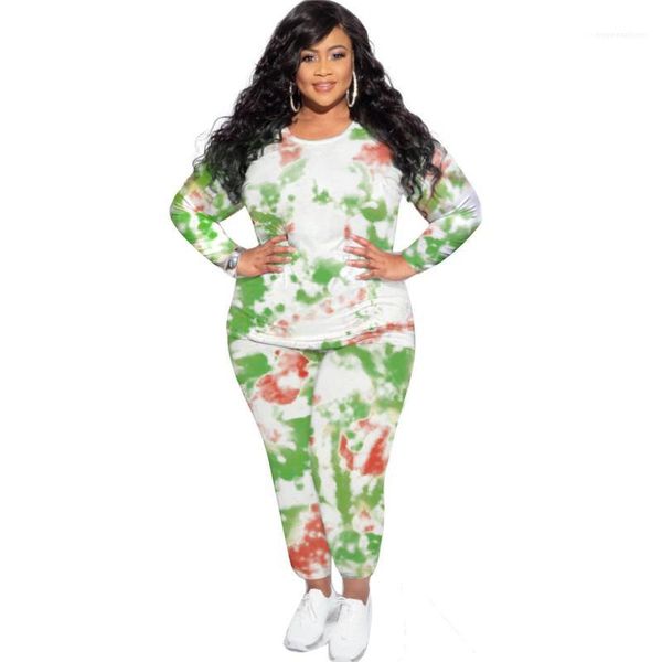 

designer womens clothes tie dye plus size tracksuits casual crew neck womens two piece set fashion