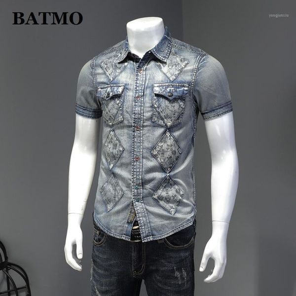 

batmo 2020 new arrival summer fashion denim shirts men,men's casual shirts,151311, White;black
