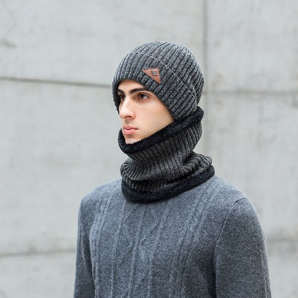 

outlet 2021 new street snow neil knitted with thick fleece warm cover cap neck protection suit winter woven label wool hat, Blue;gray