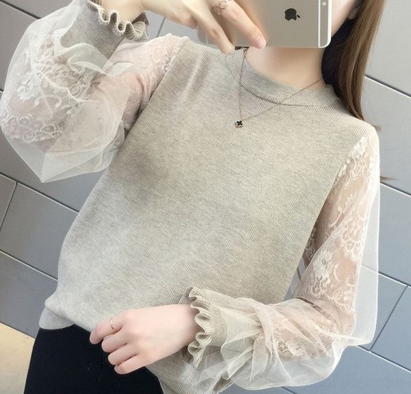

n5jkf early autumn women's sweater foreign sweaterearly long style 2020 spring new style women's lace sweaterlace sleeve knitted b, White;black