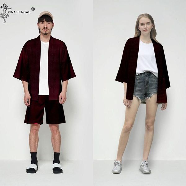

men women kimono japanese kimono traditional male cardigan men harajuku streetwear samurai costume yukata couple, Red