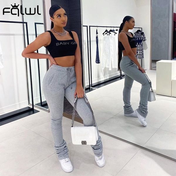 

fqlwl sweatpants joogers женщины streetwear штабелированные брюки женский bodycon harajuku высокой талией черные брюки женщин женские брюки, Black;white