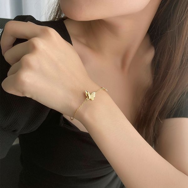 

yuanfan s925 sterling silver bracelet butterfly ins japanese and korean style butterfly bracelet personalized net red accessories bow chain, Golden;silver