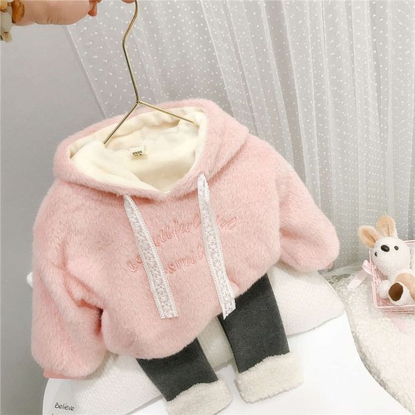 

in girls' thickened like mink cashmere autumn and winter 2020 children's knitted hooded sweater, Blue