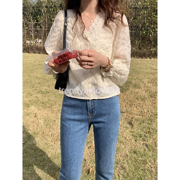 

women's blouses & shirts suspender shirt two piece set women's spring hook flower hollow out v-neck short button 16555, White