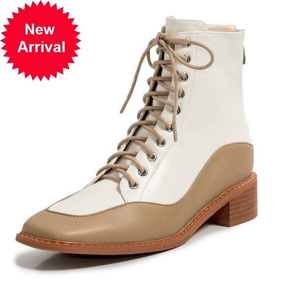 

2021 new fall mark concise female ankle genuine hide heel shoes 34-40-size boots l72d, Black