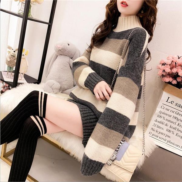 

thick warm half-neck sweater women's head 2019 autumn and winter new stripes loose college wind ins shirt1, White;black