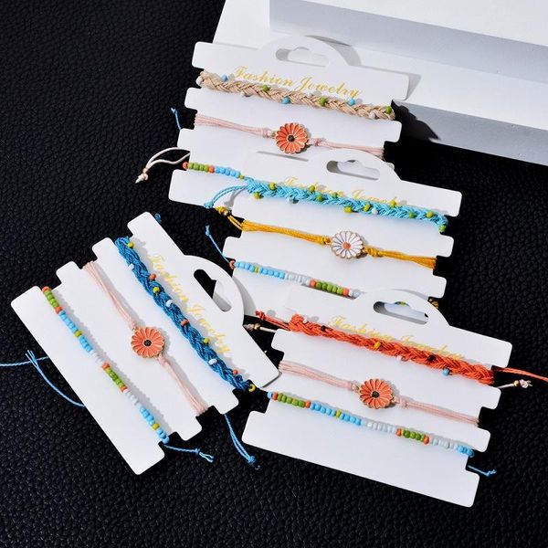 

charm bracelets 3pcs/set bohemian handmade woven wrap bracelet set for women flower pendant beads chains bangle summer jewelry gifts, Golden;silver