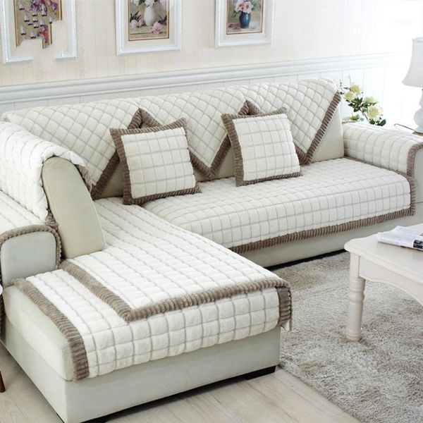 

plush sofa cover gray plaid white plaid non-slip combination sofa cover