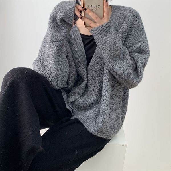 

new 2021 spring v-neck long sleeve hollow out open design sweater casual women cardigans pull femme 1s69, White;black