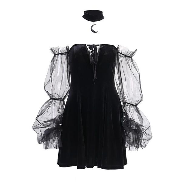 

women's perspective mesh off shoulder tube dress choker two-piece suit for party vacation dating, Black;gray