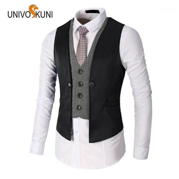 

univos kuni spell-fiing slim fit mens suit vest sleeveless business casual vests solid color banquet men's dress vests h1621, Black;white
