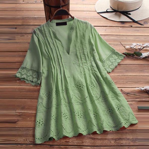 

womens and blouses vintage lace solid color v neck short sleeve casual blouse plus size feminino blusas de verano@351, White