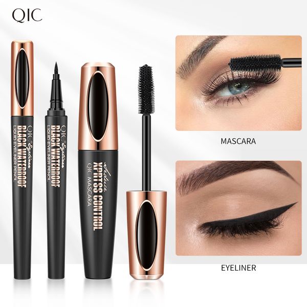 

qic mascara eyeliner combination makeup set thick black waterproof liquid eyeliner pencil and curling mascara 2 in 1 set