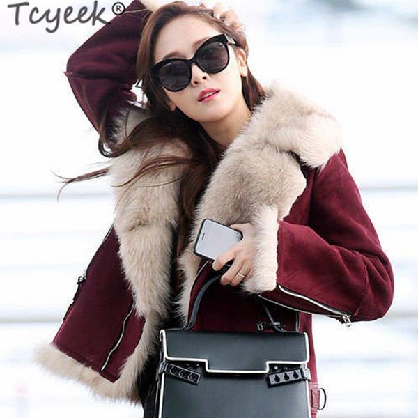 

tcyeek winter female jacket real faux fur coat women clothes 2019 korean fashion thick faux leather jackets + fur collar 200901, Black