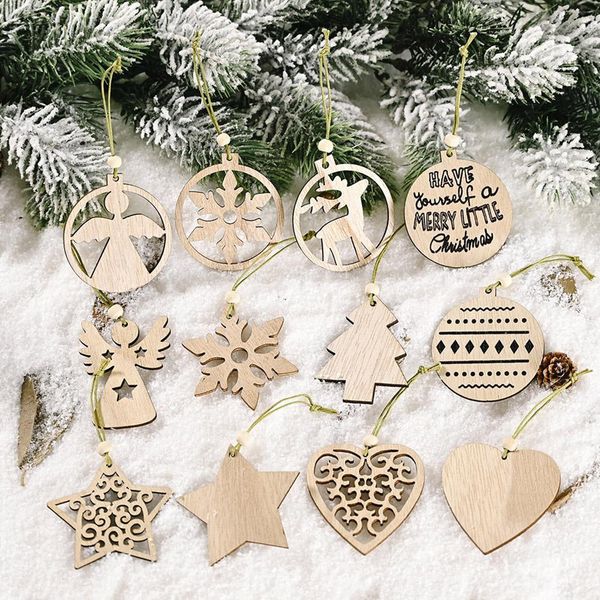 

16pcs set hollow out wooden chip christmas tree xmas hanging ornaments pendant hanging pendant for christmas tree sqcjba