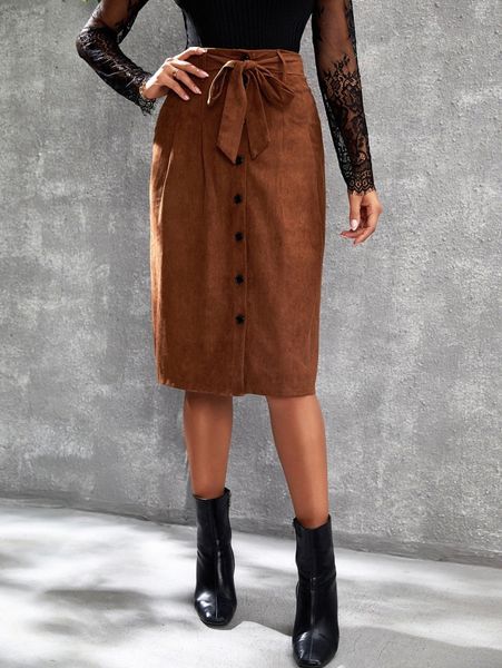 

button through belted skirt b4pk#, Black