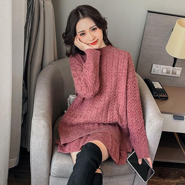 

women's tracksuits jxmyy 2021 autumn and winter korean twist pullover sweater + half-length skirt two-piece loose lazy wind suit women, Gray