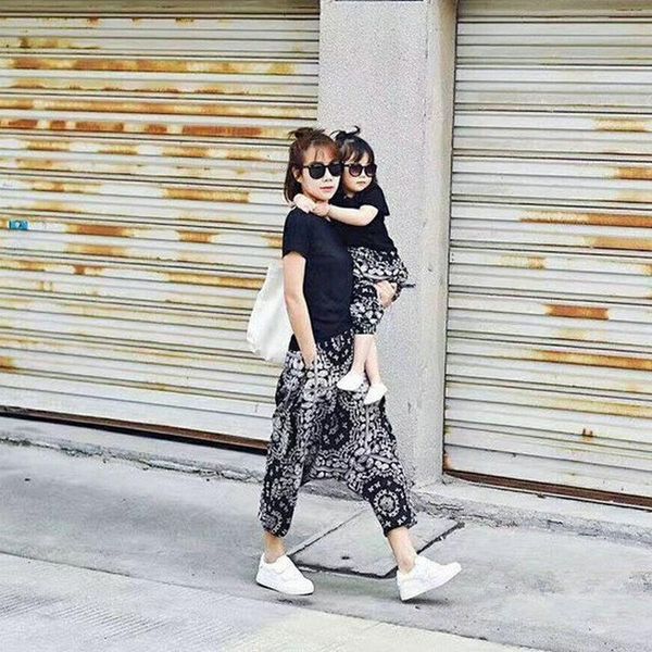 

2021 family matching clothing set matching mother and daughter clothes t shirt harem pants toddler girls summer beach clothes, Blue