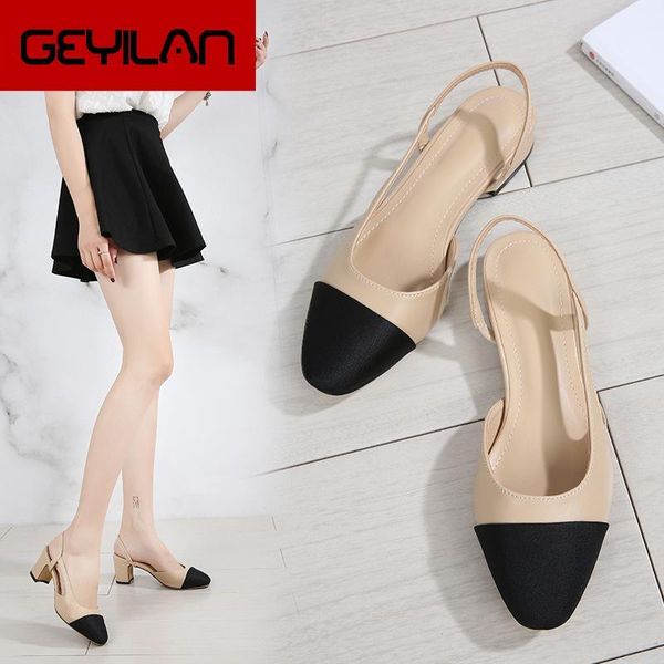 

mixed color chunky single shoes women summer shallow sandals side cut out stretch back strap slip on slingback sandals sandalias1, Black