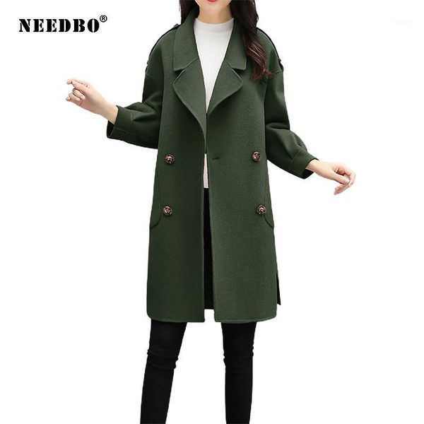 

needbo women coat long turn-down collar coat long slim elegant overcoat office ladies outwear clothes autumn winter female1, Black