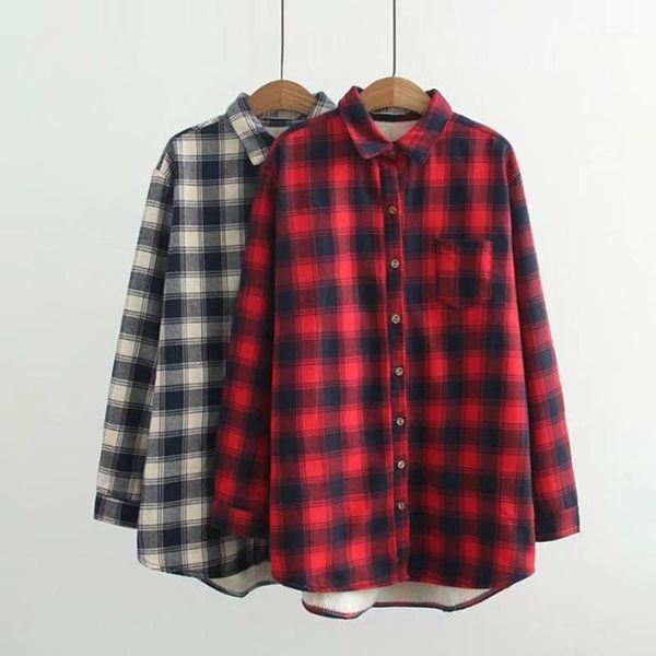 

women plaid shirt thick fleece long sleeve blusas womens casual loose camisa feminina plus size 3xl,4xl,5xl,6xl1, White