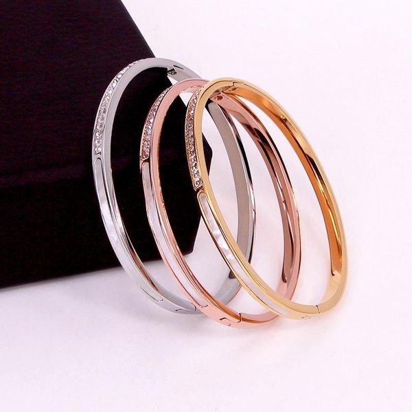 

bangle stainless steel square crystal shell bracelet rose gold color female woman party wedding gift, Black