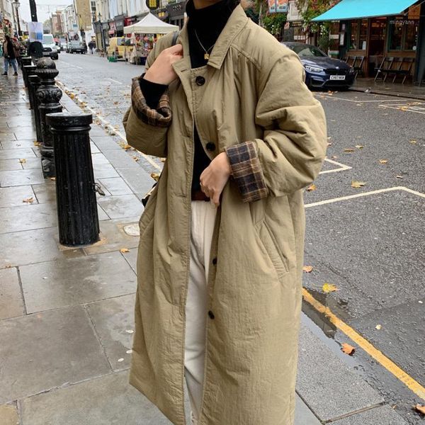

new winter parka coat women long sleeve turn down collar jacket female fashion loose long cotton liner warm jacket outerwear1, Black;brown