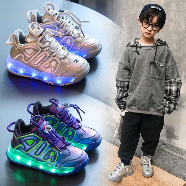 

light boys' fashion sports 2020 winter new plush girls' korean leisure children's sho, Black