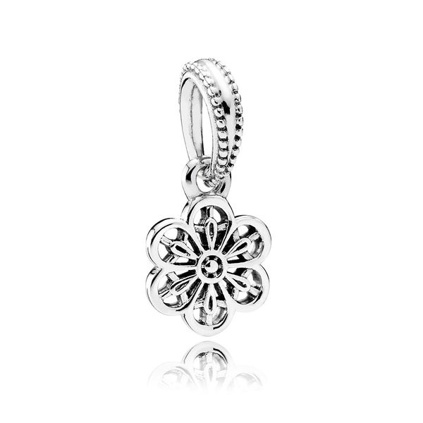 

authentic ale 925 sterling silver vintage floral daisy lace dangle charms beads pendant fit pandora bracelet & necklace for diy jewelry make, Black