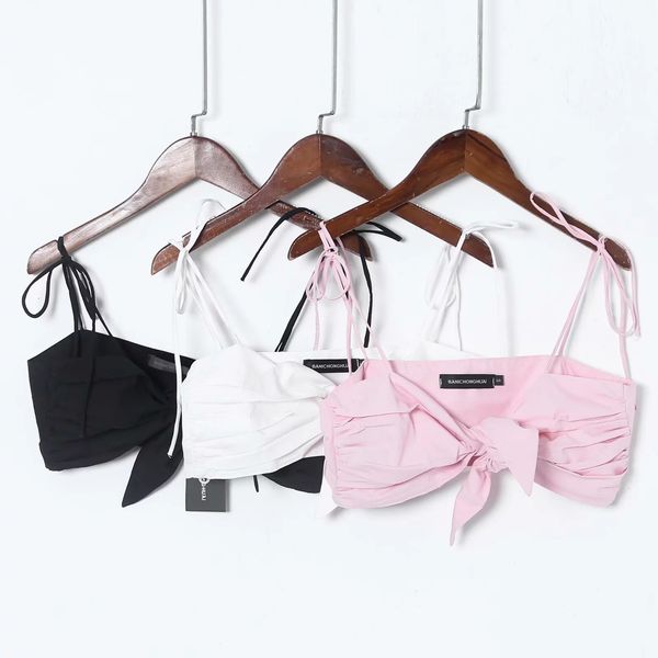 

617-19 summer model chest lace up bow thin twisted sling bra vest, Red;black