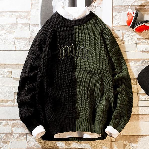 

patchwork new color block knit mens 2020 hip hop winter casual pullover sweater male fashion loose long sleeve sweaters1, White;black