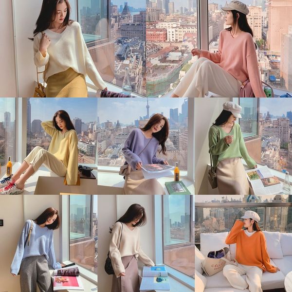 

iwpyi soft girl autumn sweater winter korean women's women's loose outer wear pullover sweater wind online red pullover lazy andth, White;black