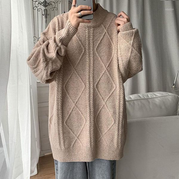 

winter sweater men's warmth fashion retro casual knitted pullover men loose korean knitting sweaters mens clothes -3xl1, White;black