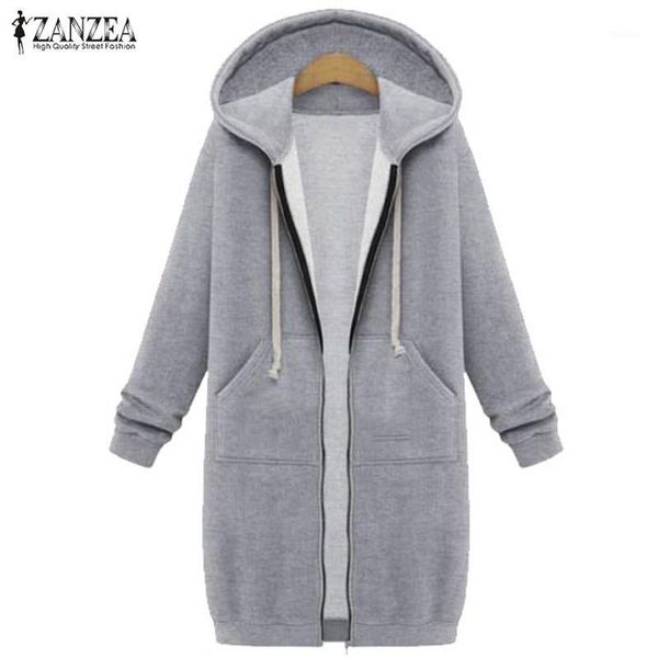 

women's hoodies & sweatshirts wholesale- oversized 2021 autumn zanzea women casual long sweatshirt coat pockets zip up outerwear hooded, Black