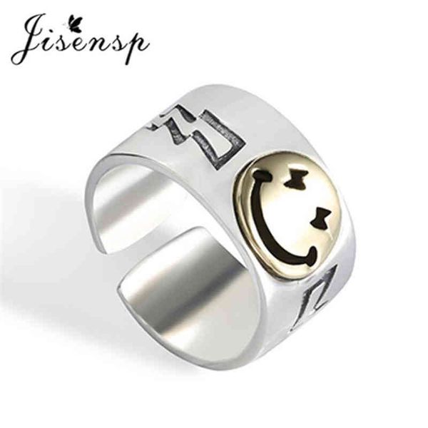 

band jisensp punk style silver color lightning smile face open ring for women simple design cute happy smiley faces adjustable rings