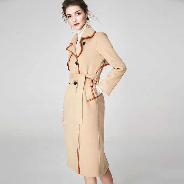 

women's wool & blends women s winter coat khaki double sided cashmere outwear 2021 autumn plus size ladies trench coats jackets long sh, Black