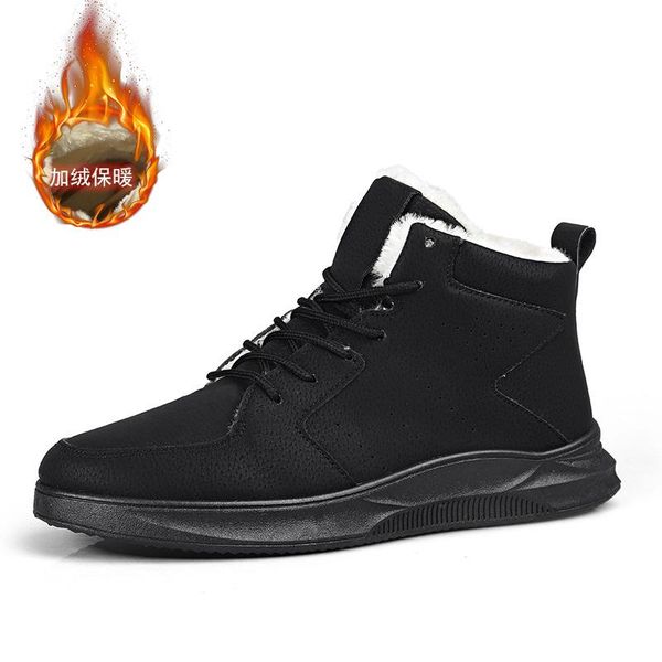 

мужская хлопок проложенная обувь 2020 зима стиль с ваткой толстых теплых мальчиков обувью casual открытого snow boots мужчины загрузка, Black