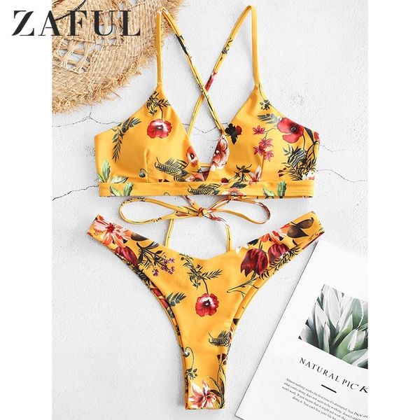 

zaful flower bikini set retro women push up bra bandeau bikinis padded summer female biqinis lace swimsuit brazilian beachwear y200319, White;black