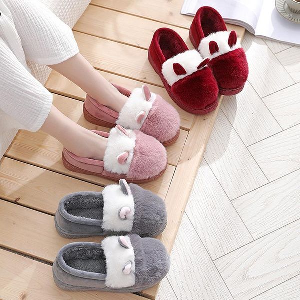 

2020 new fashion autumn winter slippers ear home indoor slippers winter warm shoes womens cute plus plush1, Black