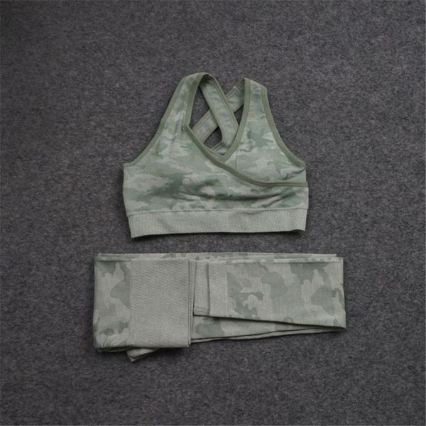 

yoga outfits seamless women set sport bra fitness suits camouflage color pants tight sportswear gym two piece clothes, White;red