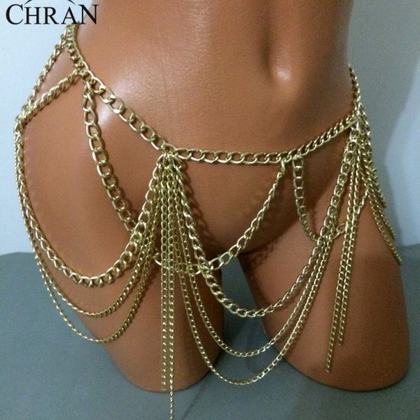 

chran gold silver color dangle multilayer tassel women bikini beach body chain link necklace belly waist slave chain bcj605 t200508