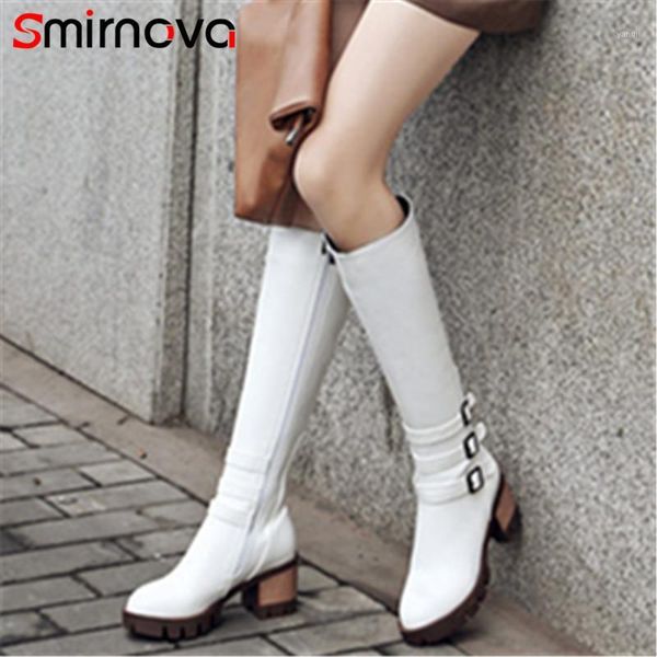

boots smirnova 2021 female high heels metal decoration casual platform knee round toe fashion1, Black