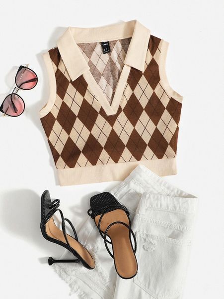 

argyle pattern tank u7v1#, White