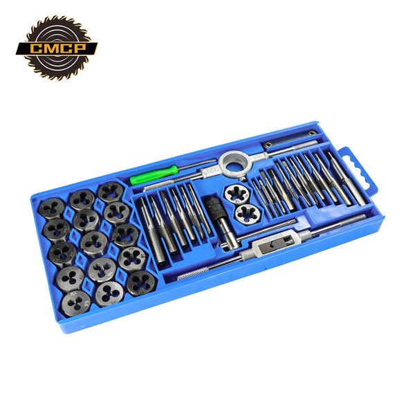 

cmcp 40pcs tap die set m3-m12 screw thread metric taps wrench dies hand threading tools for metalworking