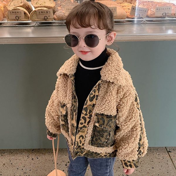 

leopard fur woolen coats for girls age 2 4 5 6 7 8 year children's jackets lambs wool coats kids fleece outerwear girls clothing lj2011, Blue;gray