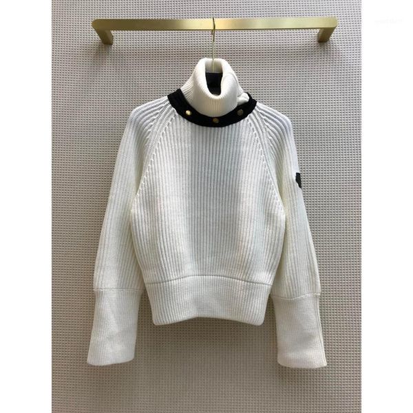 

2021 autumn new 9.29 ribbed long removable turtleneck wool pullover lantern sleeve knitted sweater women1, White;black