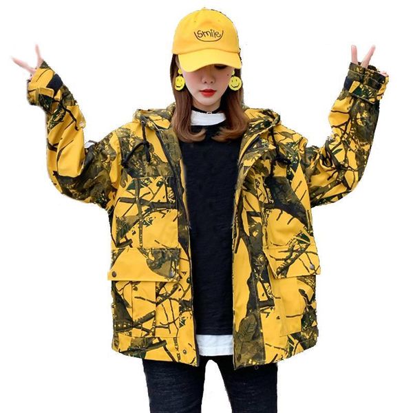 

army green camouflage coat women's spring bf harajuku jacket autumn spring loose hooded long sleeve vintage bomber jacket, Black;brown